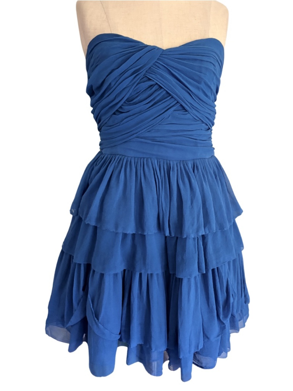 vtg y2k silk diane von furstenberg dress mini blue tiered organza mermaidcore